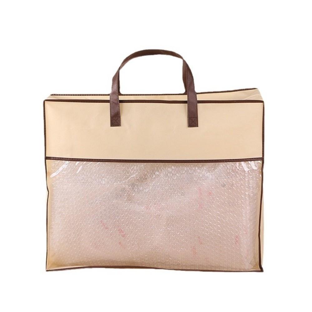 Transparent Clothes Storage Bag Non-woven Large Capacity Dustproof Bag Handle Zipper Closure Quilt Storage Bag Household Use