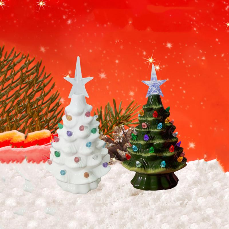 Retro Hand-Painted Tabletop Christmas Trees, Ceramic Christmas Trees That Light Up, Table Top Christmass Tree With Lights