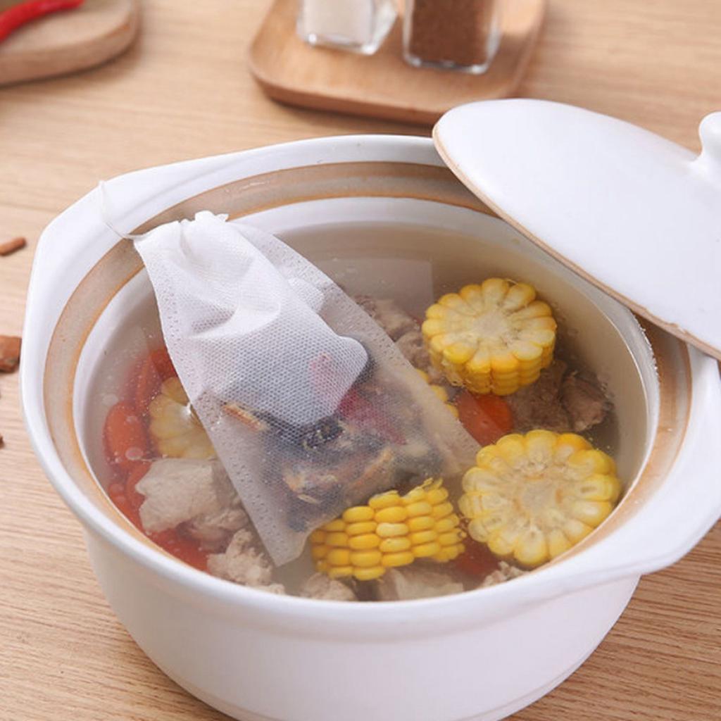 100pcs Disposable Tea Bags Non-woven Fabric Tea Filter Bags with Drawstring Filter Paper Teabags for Loose Leaf Tea Herb Teaware