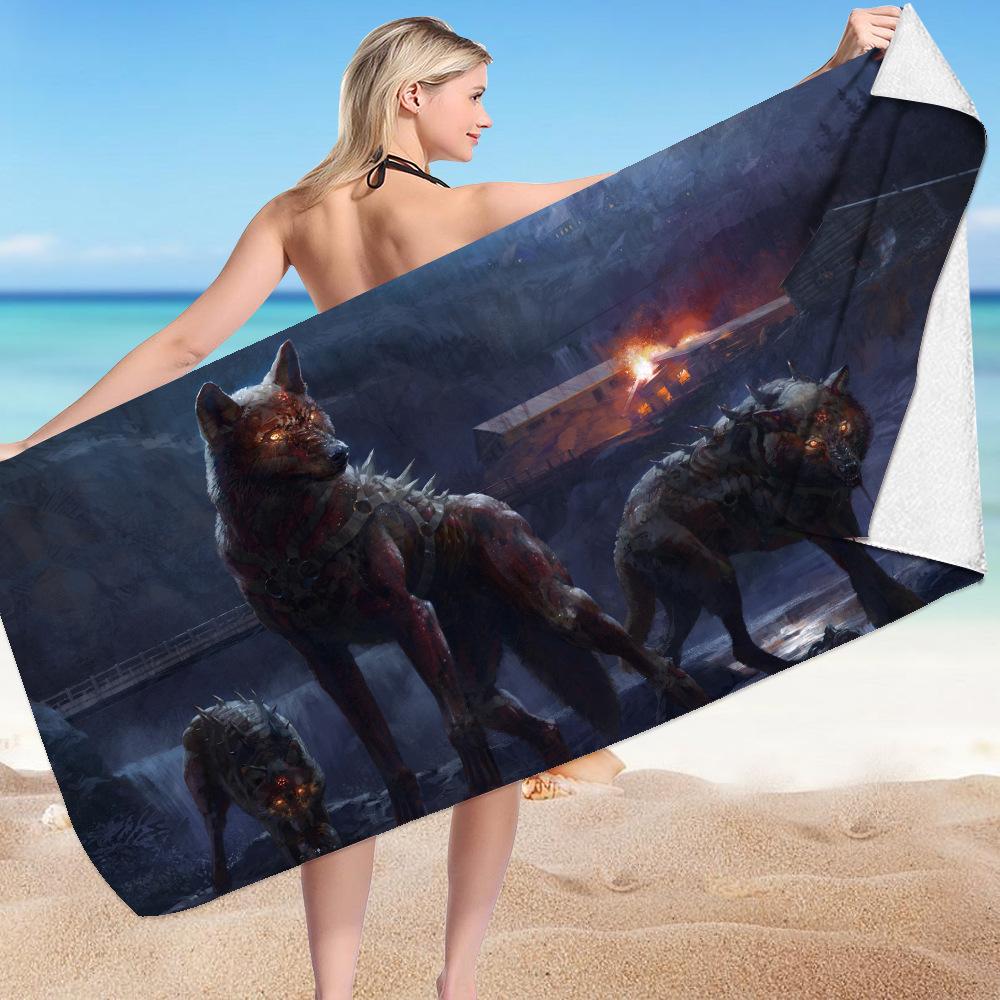 Wolf Beach Towels Super Abaorbation Bath Towel Mystery Vicious Wild Animals for Boys Men Adults for Travel Swimming Hotel Towels