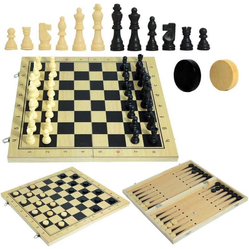 1 Set Children'S Puzzle Toys 3 In 1 Chess Board Folding Wooden Portable Chess Game Board For Adults
