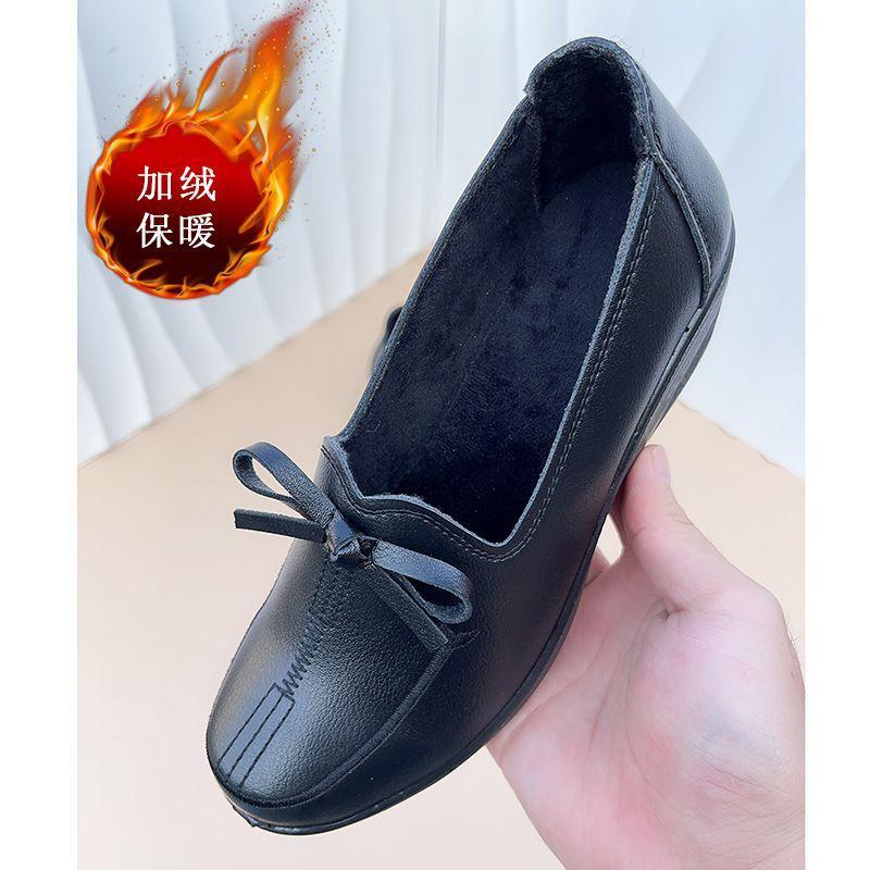 Mom shoes spring and autumn elderly leather shoes women middle and old single shoes middle heel non-slip soft sole work shoes thick sole wedge heel