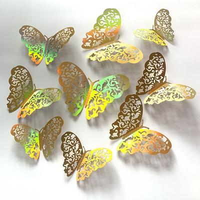 12pcs Set 3D Butterfly Wall Stickers Hollow Butterfly Decoration DIY Art Decor Crafts for Bedroom and Living Room Decor