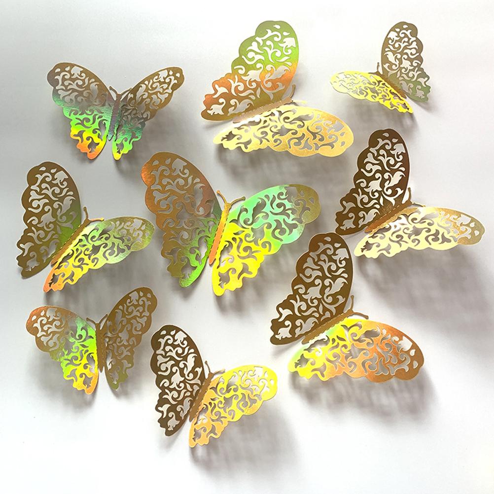 12pcs set 3D Butterfly Wall Stickers Hollow Butterfly Decoration DIY Art Decor Crafts for Bedroom and Living Room Decor