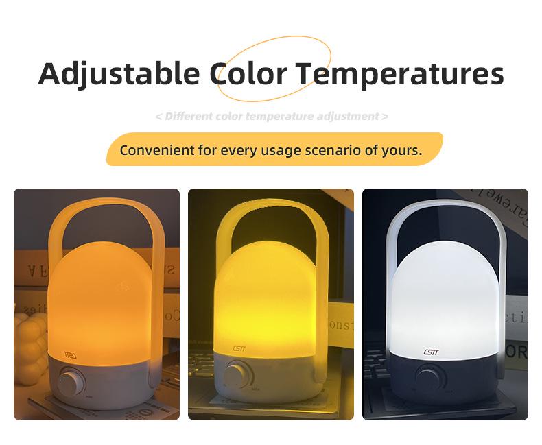Rechargeable Dual-Color Night Light, Adjustable Brightness for Camping & Bedroom Sleep Aid