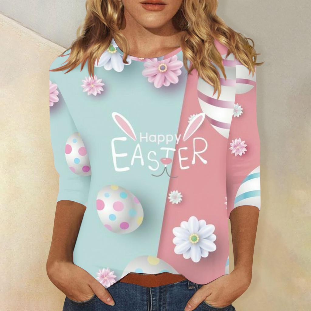 Round Neck 3D Rabbit Festival Printed Top Fashionable Casual Long Sleeved Women's T-shirts