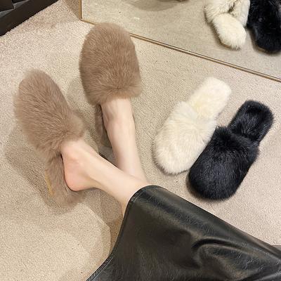 Internet Celebrity Outer Wear Plush Wool Slippers 2025 Autumn and Winter Home Plush Cotton Mop High-end Comfortable Lazy Slippers