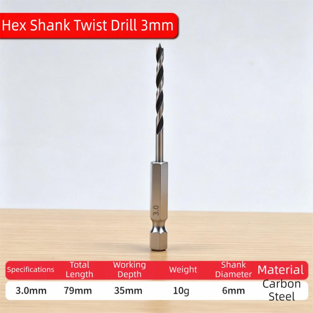 3-10mm Woodworking Drill Bit Three-Pointed High Hardness Hole Drilling Tool Hex Shank Spiral Flute Twist Drill Bit