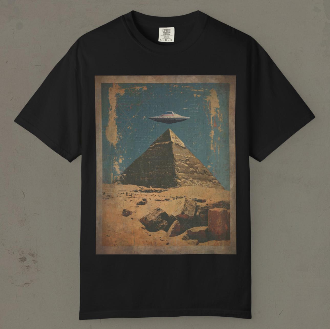 EGYPTIAN PYRAMID UFO T-Shirt Vintage Sci-Fi Egypt Alien Shirt Giza NHI UAP Tee XXXXL