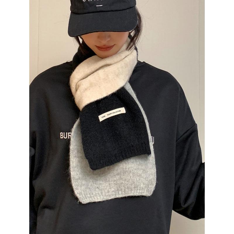 Autumn and winter splicing color matching plaid long thickened versatile warm scarf female scarf couple student solid color