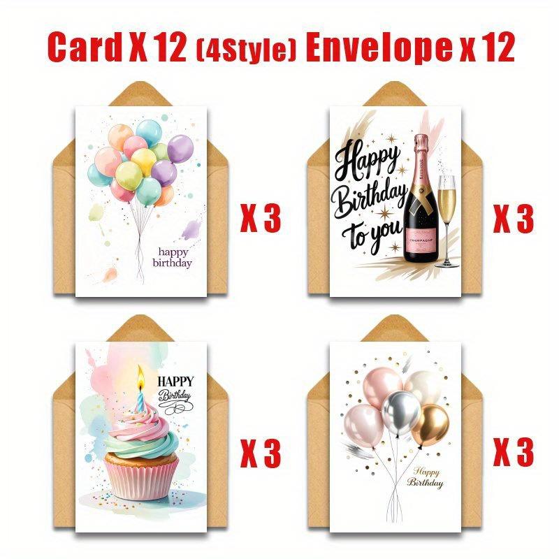 

24pcs Birthday Card Set with Envelope, Includes Watercolor Balloons and Cake Happy Birthday Cards Suitable for Any Occasion