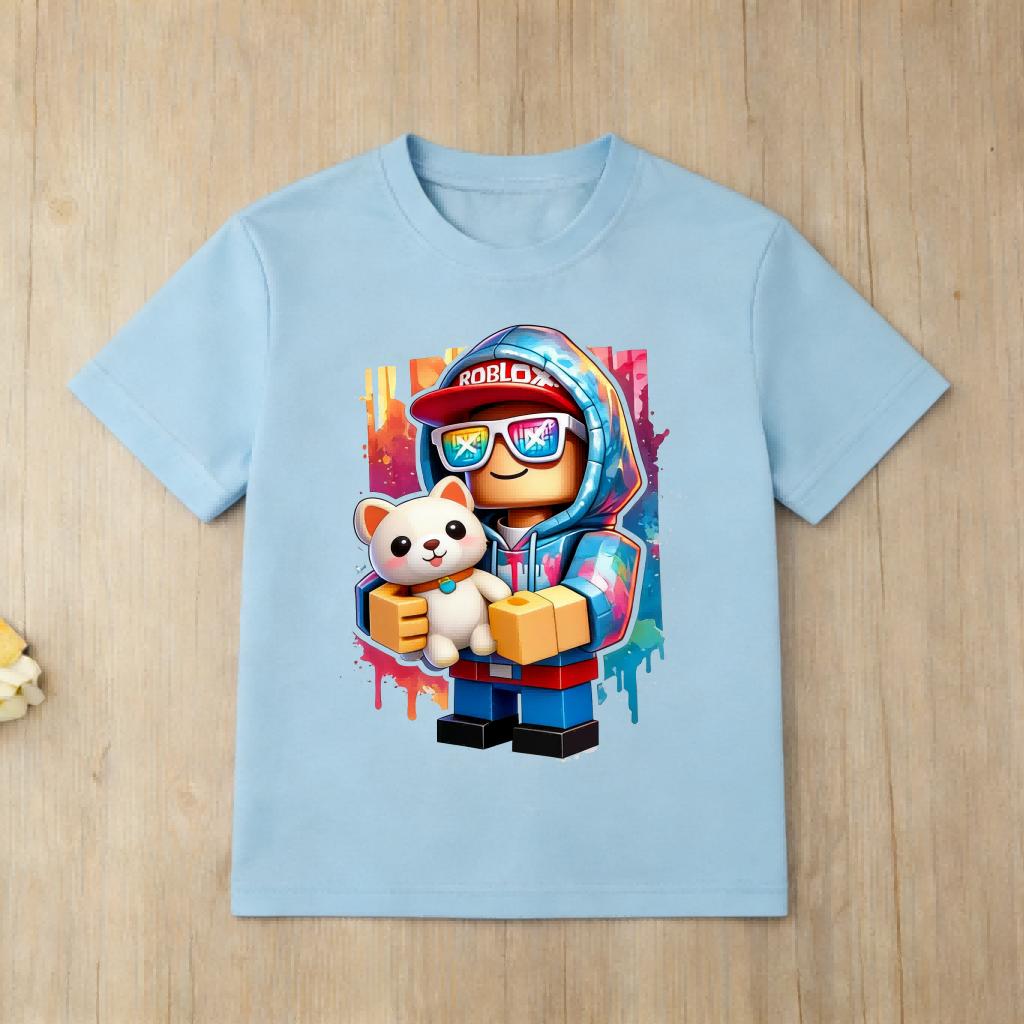 Roblox Game Lover Kids T Shirt Boys Girls Cool Headset Character Print Cotton Short Sleeve Casual Tees