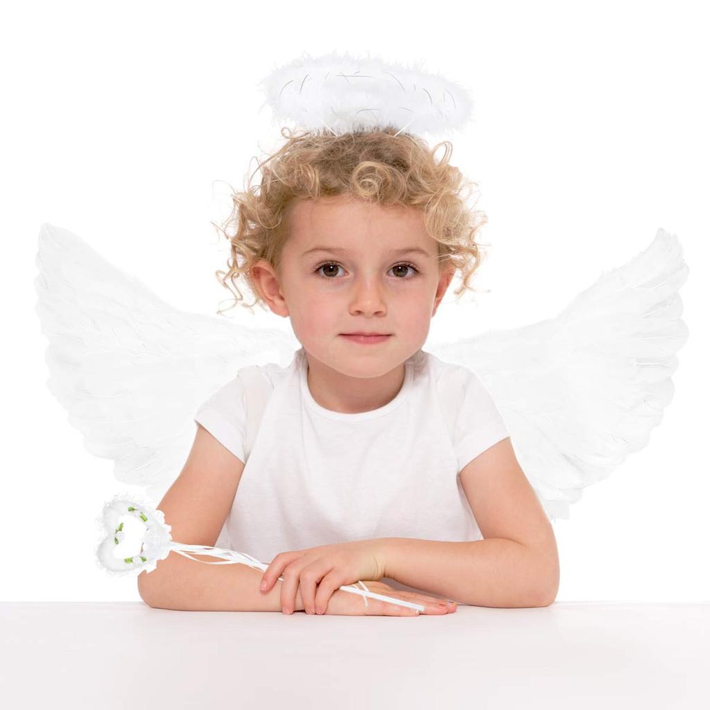CALLARON Angel Wings Cosplay Lovely Costume Cute Angel Hair Angel Photo Stage Shoot Set, White, Ring, Accessory, Set, Prop,
