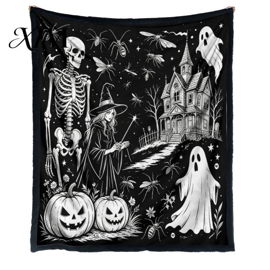 Washable Velvet Throw Blanket Halloween DIY Coloring Blanket, with Ghost Patterns, Color Your Cozy Bed for Creative Adults Own And Kids, Home