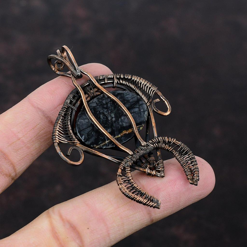 Picasso Jaspis Anhänger Kupferdraht gewickelt Anhänger handgemachter Schmuck Schildkröte Anhänger echter Edelstein Anhänger Kupferdraht Schmuck Geschenk für Sie