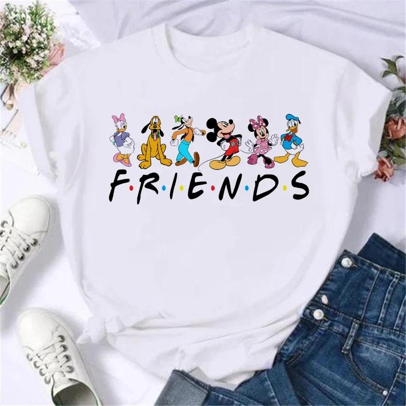 Miniso Disney Family Vacation T Shirt Kawaii Mickey Minnie Donald Duck Print Fashion Clothes Casual Women T-shirt Camiseta Mujer