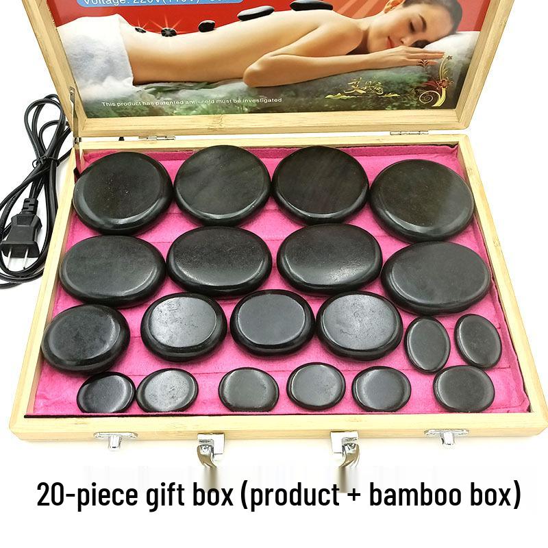 20-Piece Volcanic Energy Stone Massage Set with Heating Box and Essential Oil