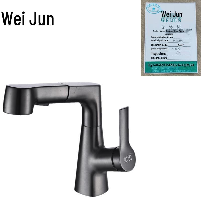 Wei Jun All-Copper Gunmetal Gray Pull-Out Mixer Faucet