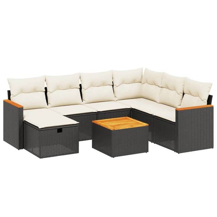 VidaXL Salon de Jardin avec Coussins 8 pcs, Canapés de Terrasse, Ensemble de Meubles de Patio, Mobilier d'Extérieur, Noir 3265333