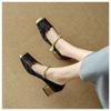 New Mary Jane Pumps - Pearl Ankle Strap Metallic Accent Chunky Heel Two-Tone Color Block Dress Shoes 2027