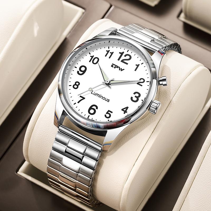 TPW Light Up Watch Dial Full Luminous Face 40mm Easy Reader Steel Strap 3ATM