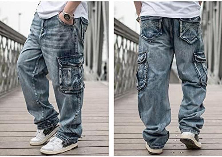 Solid Denim Cargo Plus Loose Wide Straight Baggy Hip Street Unique CW898 Size D.IIZOO Men's Pants, Size, Fit, Leg, Fit, Pants, Hop, Style, Fashion,