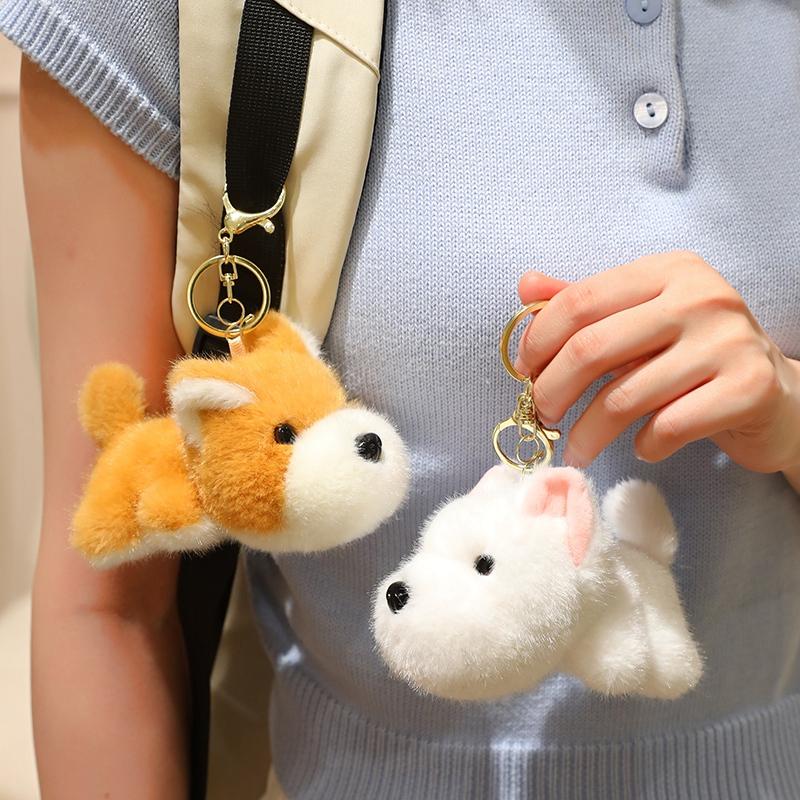 Soft Cute Dog Plush Keychain Kawaii Puppy Animal Pendant Stuffed Doll Keyring For Car Ornaments Fashionable Accessory