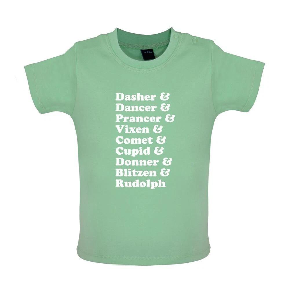 Dasher & Dancer Christmas Reindeer List - Baby Kids Boys Girls Unisex T-Shirt / Romper - Rudolph Christmas 140