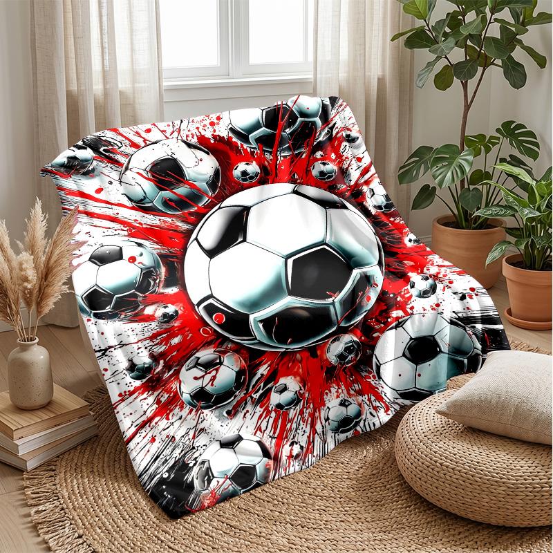 Soccer Ball Crashes Through Rocks Theme blanket Lightweight Warm Flannel Blanket Decorative Throw Blanket for Home Decoration