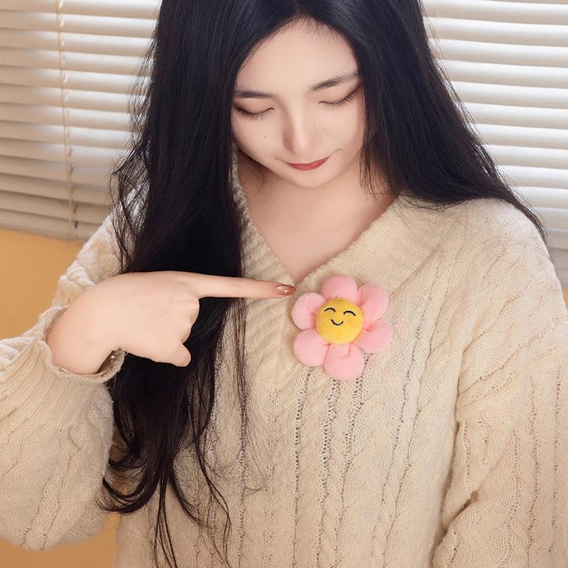 8Cm Sunflower Chest Flower Soft Plush Toys Smile Colorful Flowers Stuffed Simulated Flower Brooch Spring Gifts For Friends
