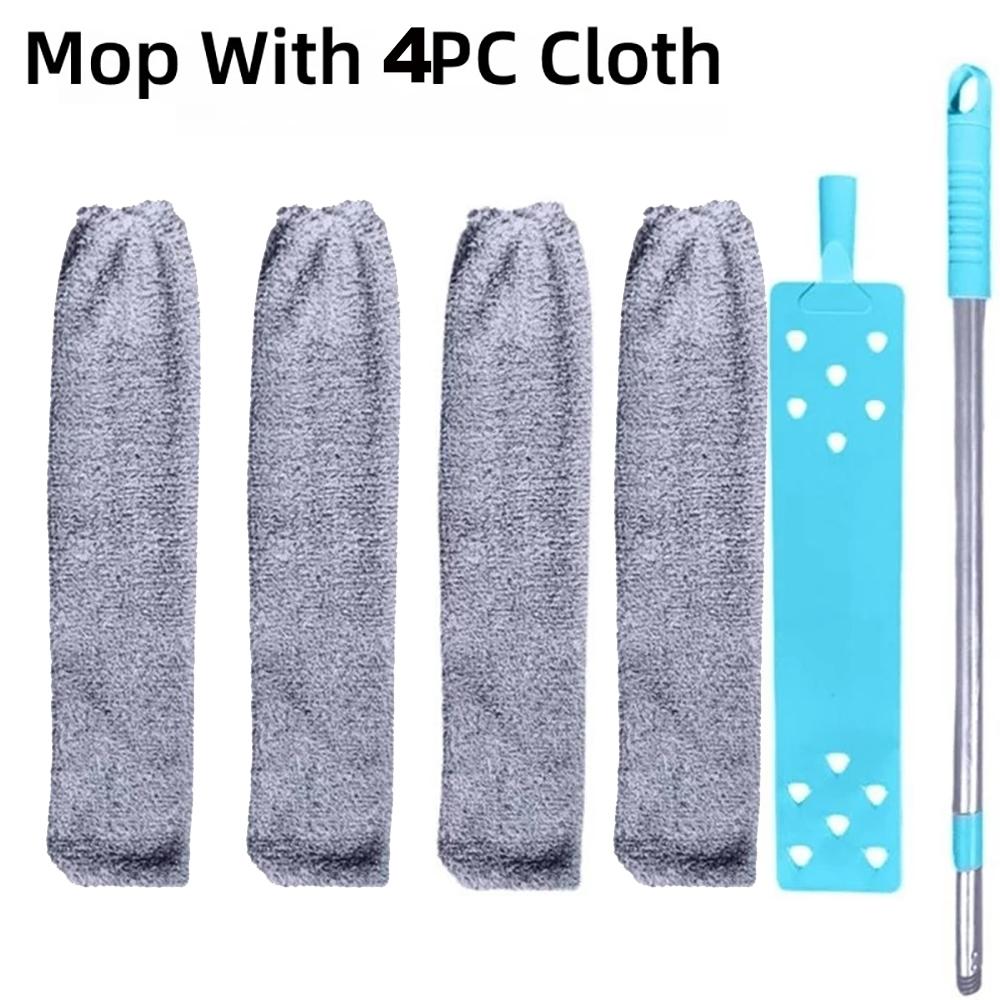 

Масштабована щітка для прибирання пилу для домашнього прибирання, швабра з довгою ручкою, очищувач пилу, щітка для приліжкового дивана, засіб для видалення кутів, телескопічний інструмент для дому Mop with 4PCS Cloth