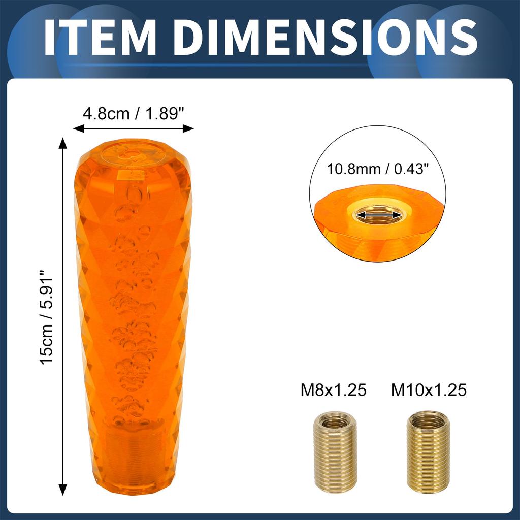 INFINAUTO Car Shift Knob 15cm Universal Automatic and Manual Car Gear Shift Knob with 2 Adapters Acrylic Orange 1 Set