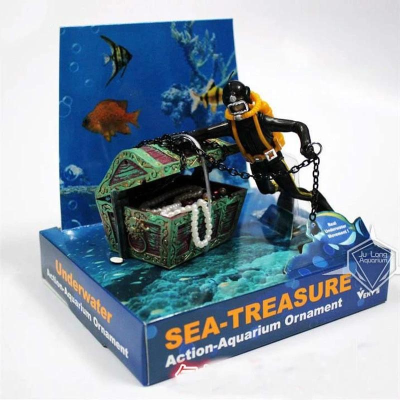 

Fish Tank Decoration Treasure Frogman Fish Tank Landscaping Aquarium Pirate Treasure Aquarium Decoration чёрный