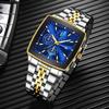 Edelstahl Herren Kalender Quarz Uhr Quadratisches Zifferblatt Herren Business Uhren Reloj Hombre Uhr (Ohne Box)