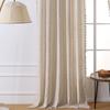Boho Cotton Linen Curtains, Semi Sheer Natural Fabrics Curtains Tassel Rod Pocket, Farmhouse Curtains for Living Room Bedroom
