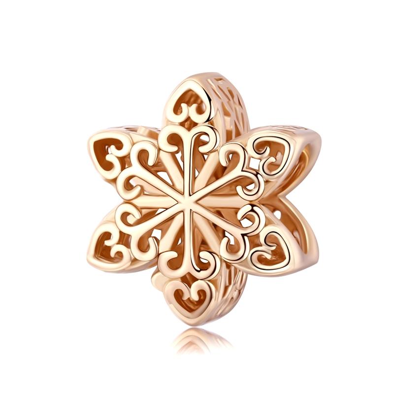 BISAER 925 Silver Rose Gold Charm Bead Heart Flower Pendant For Girl Bracelet DIY Mother's Day Birthday Fine Jewelry