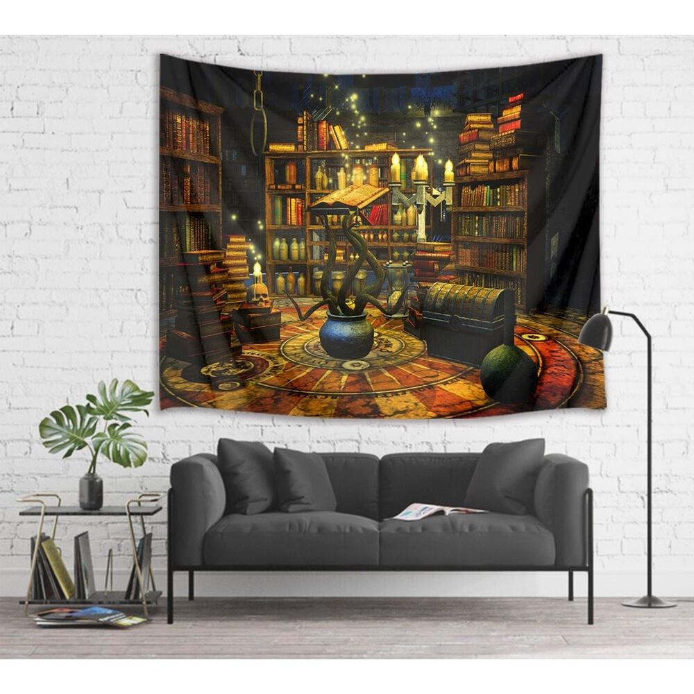 Halloween Tapestry Antique Witch Bookshelf 75x100