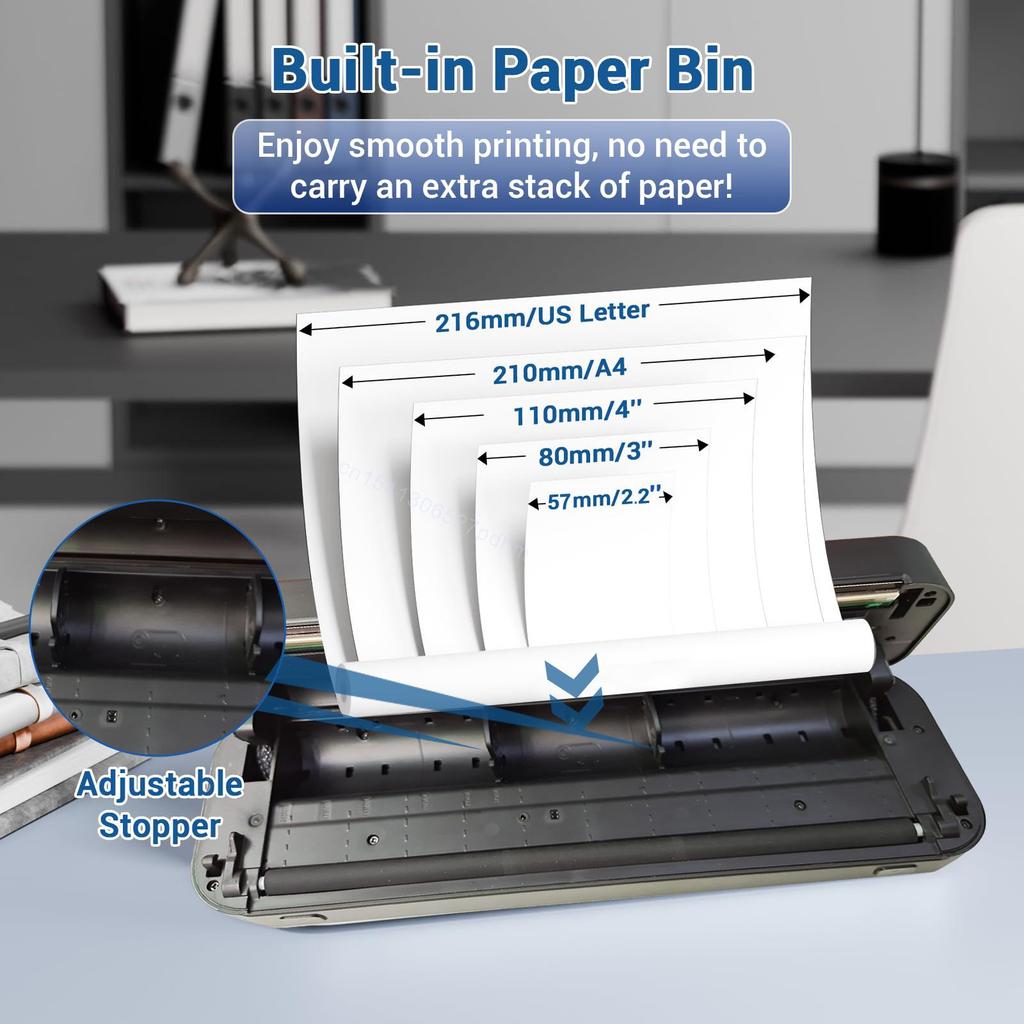 A4 Thermal Printer 203DPI Bluetooth Photo Document Map Memo Note Tattoo Print Wireless Inkless Pocket Home School Business Maker
