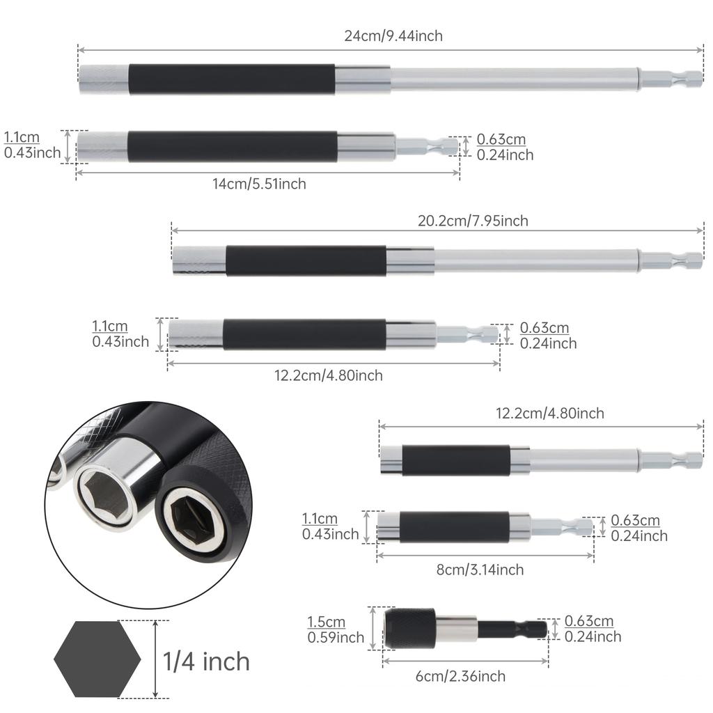 2pcs/4pcs 60mm-140mm Scalable Magnetic Screw Drive Guide Drill Bit for Nuts Drill and Handheld Driver, 1/4 Inch Hex Shank Extension Adapter