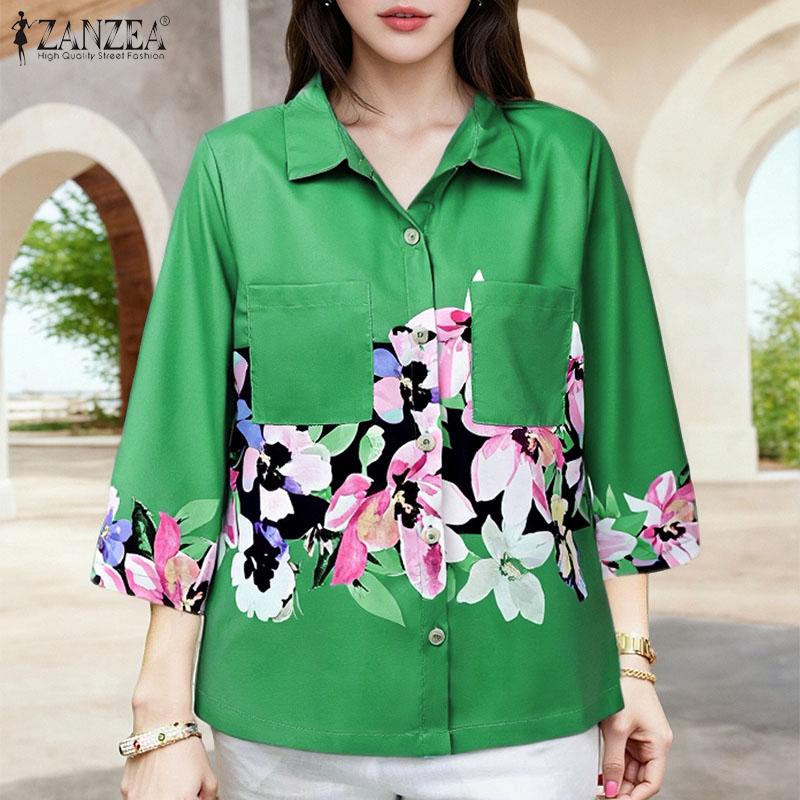 

ZANZEA Women Casual Turn Down Collar Loose Half Sleeve Print Blouse S
