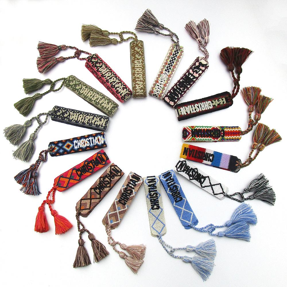 Custom Bohemian Embroidered Bracelet with Tassel and Woven Rope - Handmade Jewelry for Couples and Women