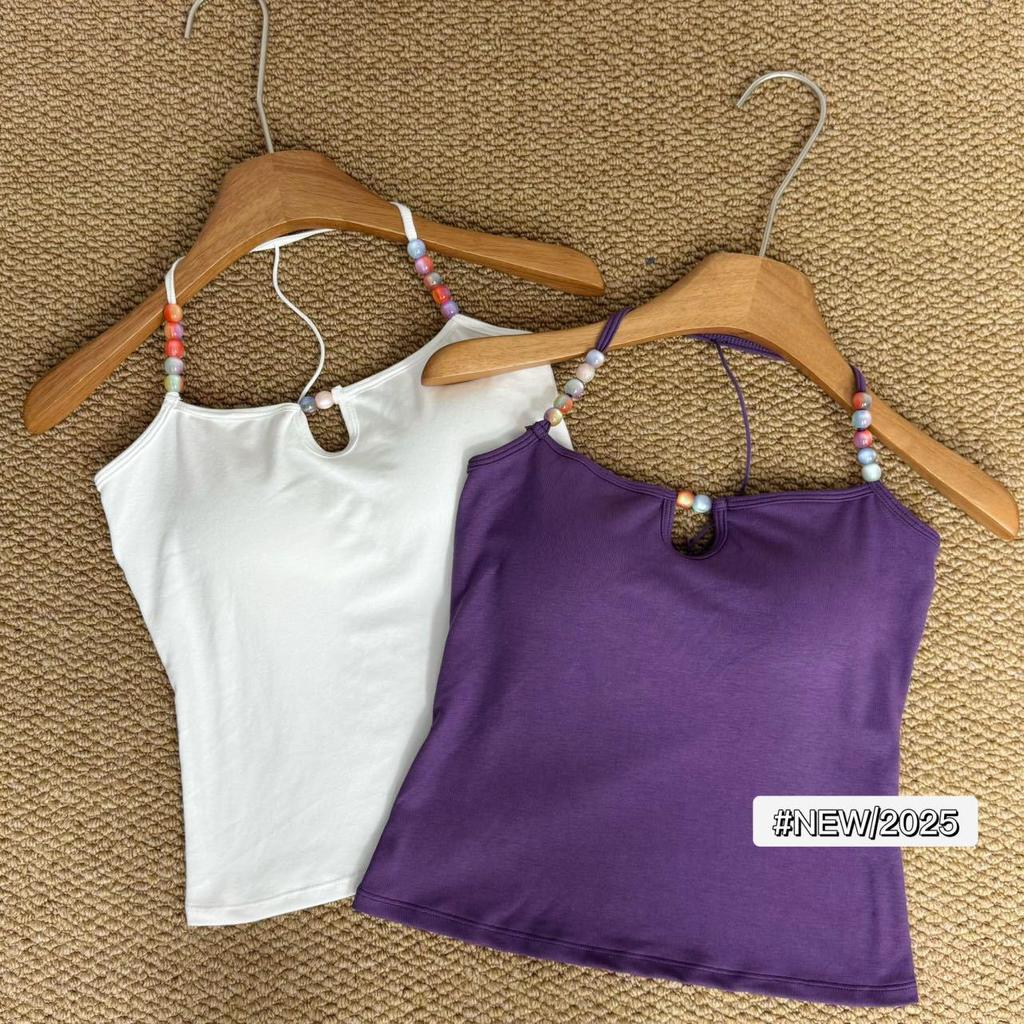 Purple Beaded Halter Tank Top - Women's Sexy Open Back Summer Style