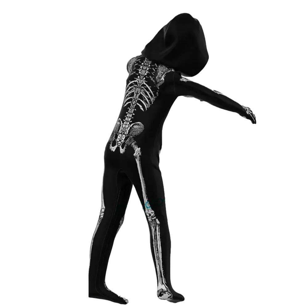 Scary Halloween Kids Hooded Costume Scary Skeleton Grim Reaper Costume Boys Spooky Costume Mardi Gras Party Costume