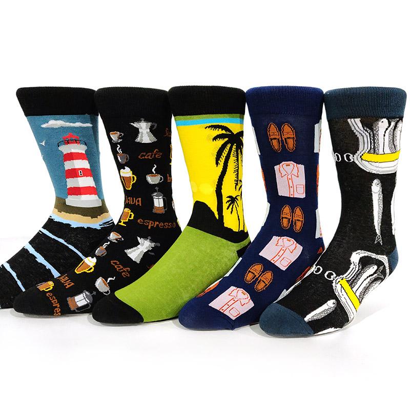 5 Pairs/Pack Men Funny Socks Casual Hip Hop Creative Cartoon Novelty Calcetines Hombre Street