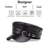 Sailor Autumn Spring Hat Leather Buckle Belt Large Women Fashionable Trendy Hats Black Ladies Beret Caps Men Flat Top Captain Military Caps