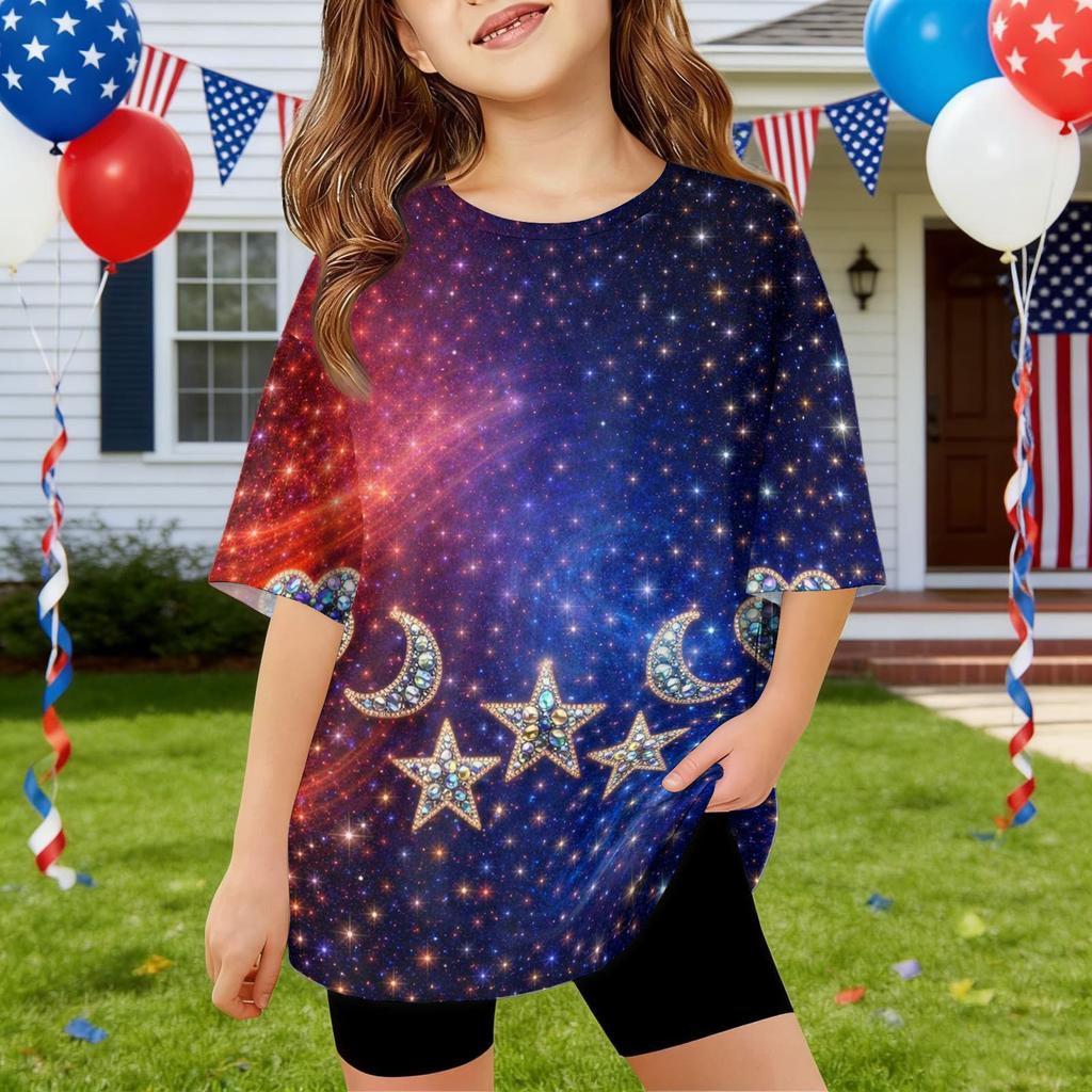 Kids Independence Day Print Round Neck Short Sleeve Casual T-shirt