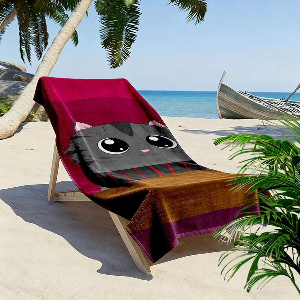 Fluffy Feline Charm. Print Beach Towel, Quick Drying, Suitable for Travel, Outdoor Sports, Jogging, the Beach and Swimming, Gift