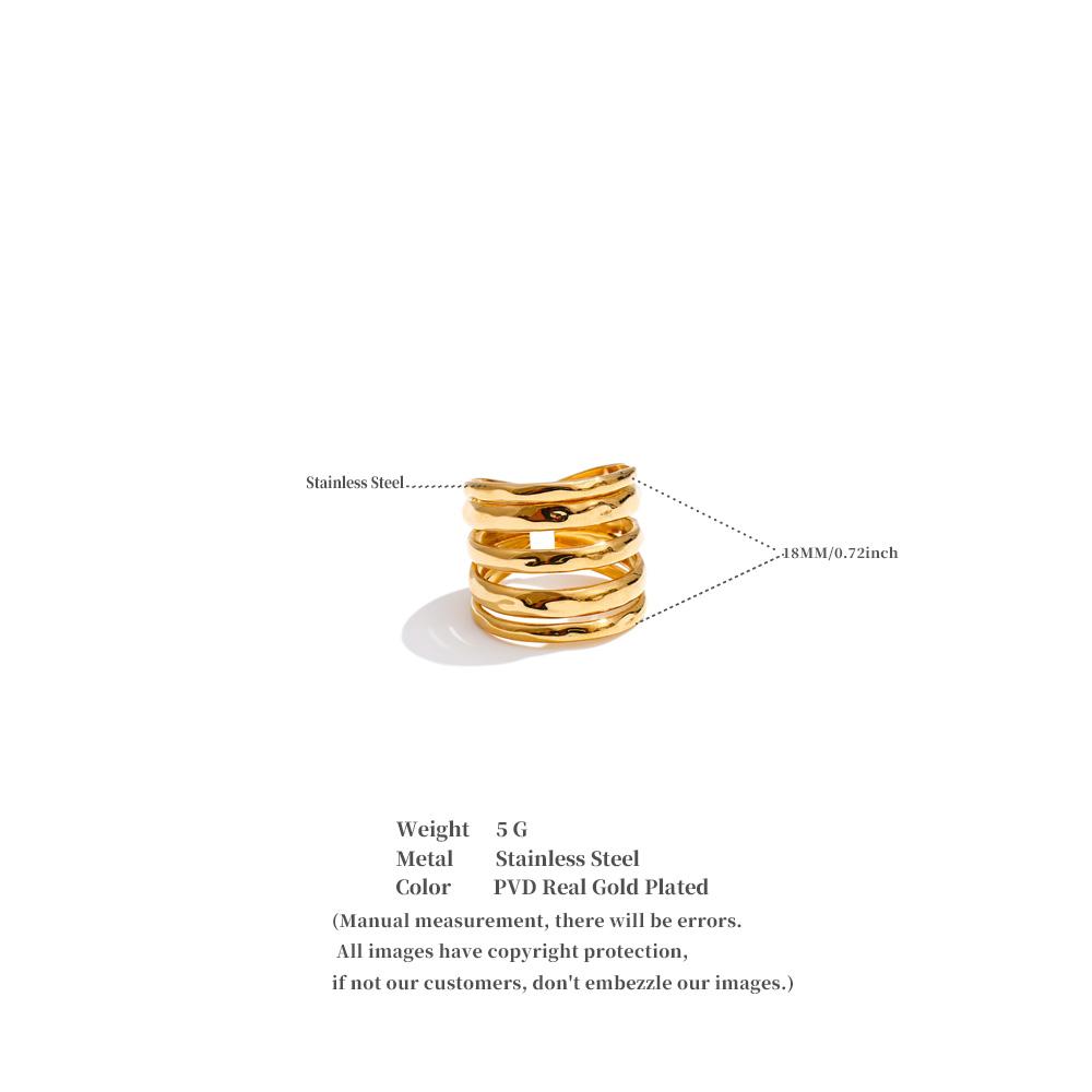 Yhpup Size 7.5 Stainless Steel Layered Wide Open Ring 18K Gold Color PVD Plated Geometric Charm Finger Fashion Jewelry Wholesale