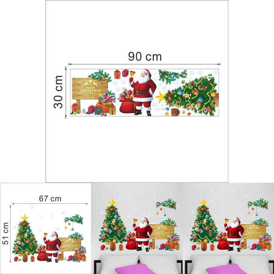 Christmas Wall Decal Pvc Removable Santa Claus And Tree For Holiday Decor And Living Room
