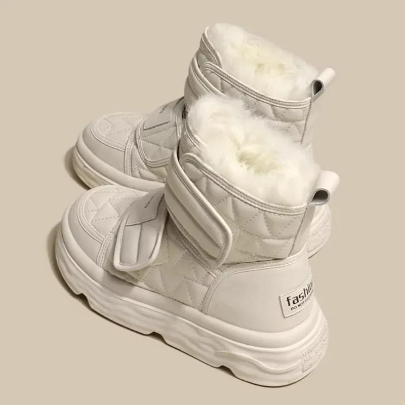 Fashion Fur White Boots Women Padded Cotton Shoes Winter Warm Pu Leather Snow Boots Footwear Thick Bottom Plush Short Ankle Boots